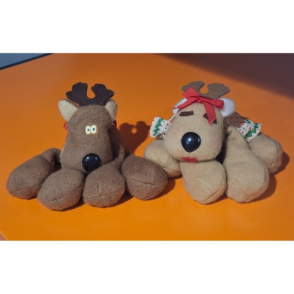 VTG Hallmark Rodney and Rhonda Reindeer Mini 5" Plush Set 1979 1984 Christmas